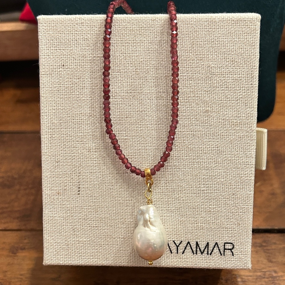 Mayamar garnet Red Beaded‎ Necklace with genuine Pearl Pendant SOLD OUT on line